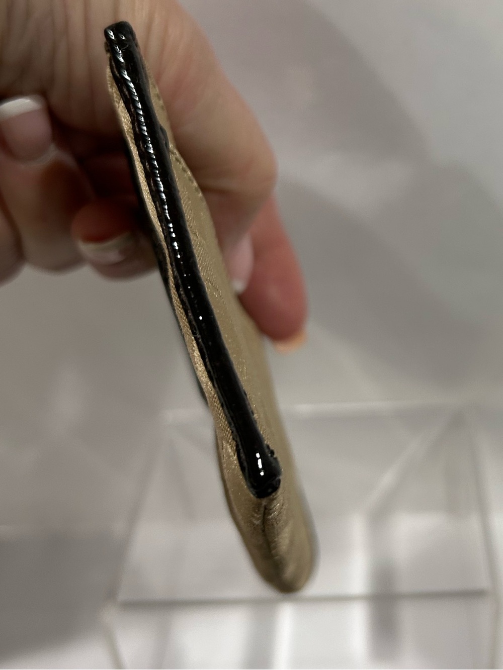Coach Beige Signature Coin/Key Case with Black Patent Trim - Picture 4 of 5